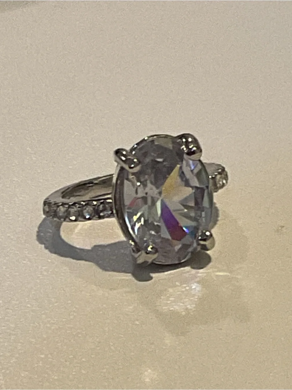 Classic Oval White Crystal Solitaire Ring - Women's Jewelry